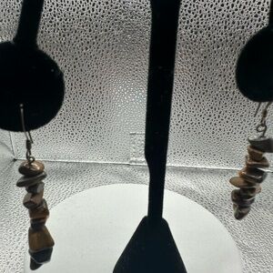 Elegant Brown Gem Stone Dangle Earrings